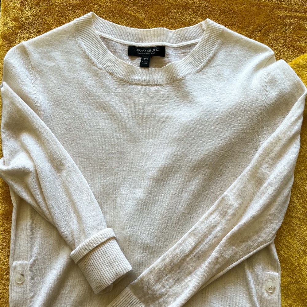 Banana Republic Merino Wool Long Sleeve Ivory Sweater Size XS